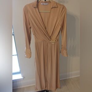 Zara Tan Long Sleeve Dress with Buckle